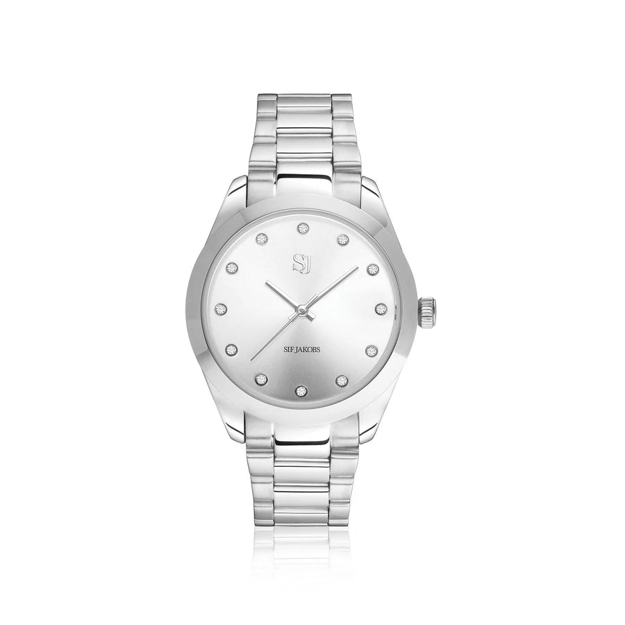 sif jakobs WATCH JOELLE - STAINLESS STEEL WITH SILVER SUNRAY DIAL AND WHITE ZIRCONIA