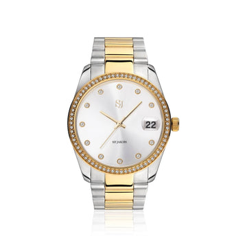 WATCH ELECTRA - GOLD PLATED STAINLESS STEEL WITH SILVER SUNRAY DIAL AND WHITE ZIRCONIA
