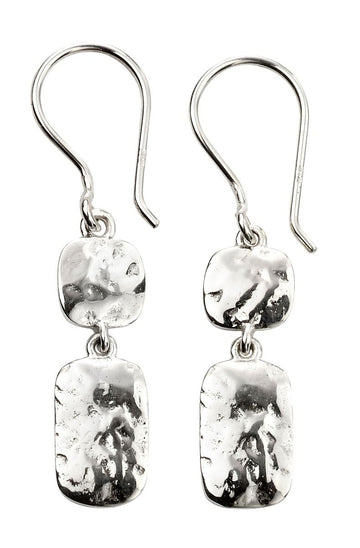 silver Double Drop Hammered Earrings