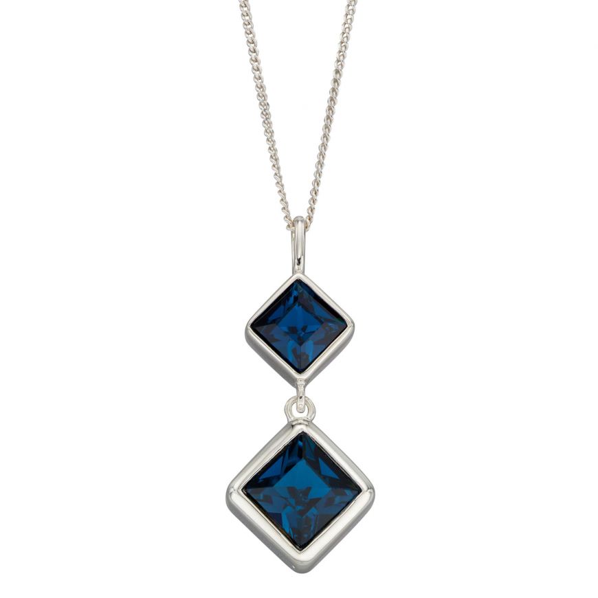 gecko Double Square Kite Drop Pendant With Montana Blue Crystal