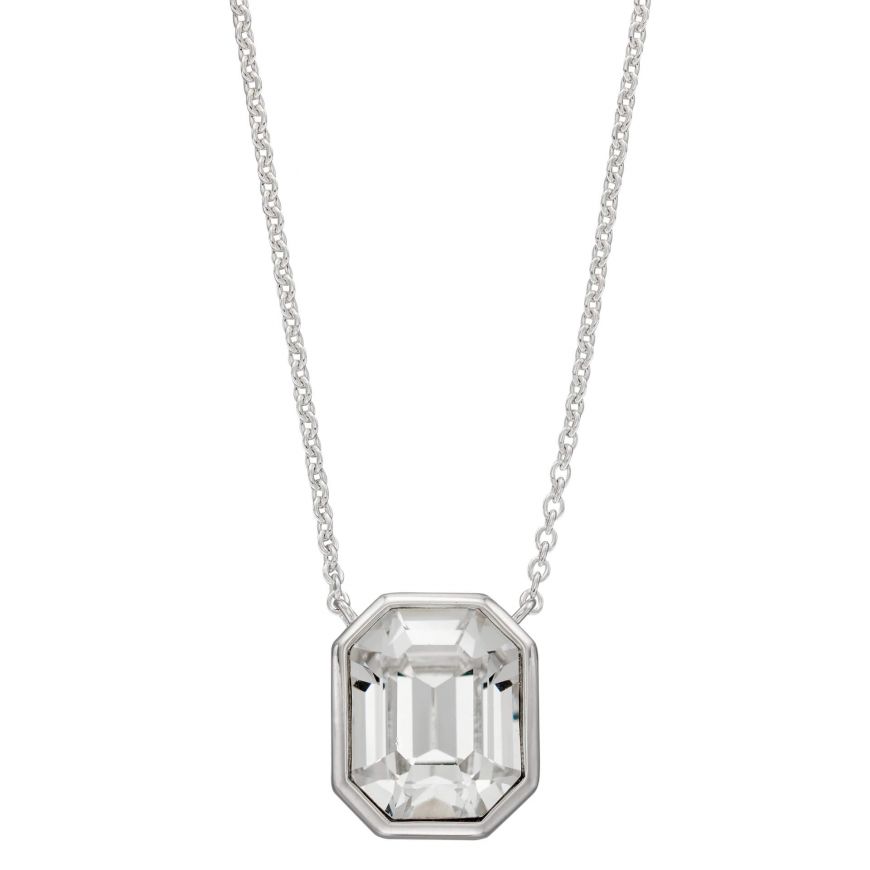 gecko Elongated Octagon Necklace With Clear Crystal