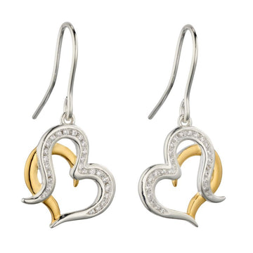 Heart Drop Earrings with Yellow Gold Plating and CZ