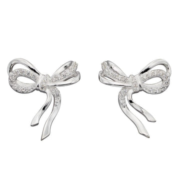 silver Pave Bow Stud Earrings