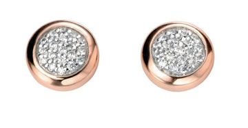 Pave CZ Stud Earrings With Rose Gold Plated Surround