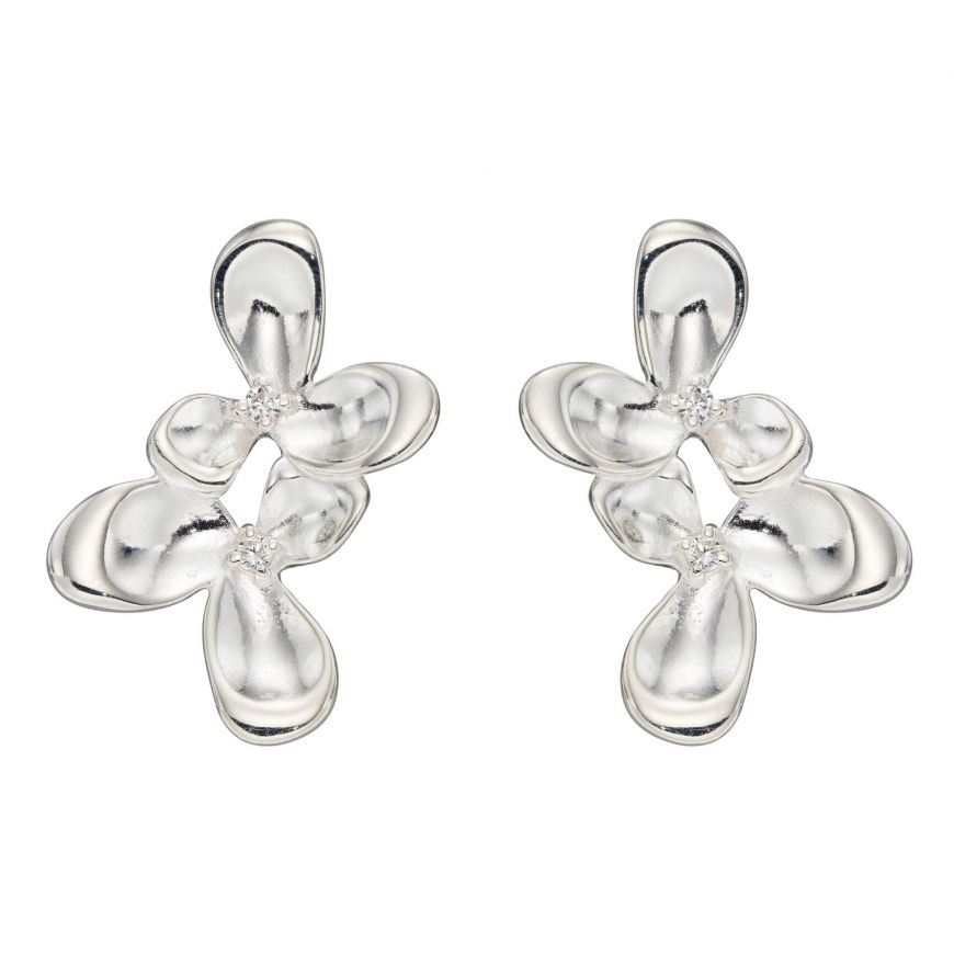 silver Orchid Cluster Earring