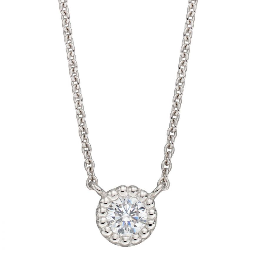 silver Millegrain Edge Necklace With CZ