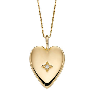 9ct Yellow Gold Gypsy Set Diamond Heart Pendant