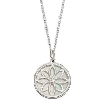 Double Sided Mother Of Pearl Disc Pendant With CZ