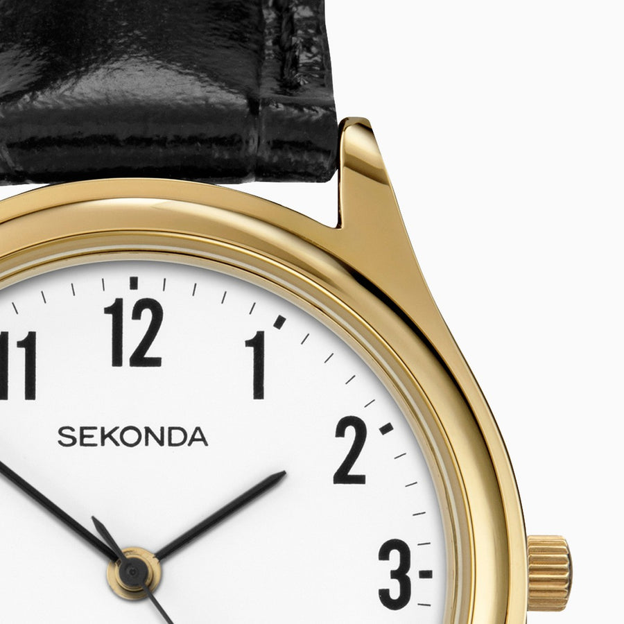 Sekonda Men's Watch | Gold Case & Leather Upper Strap with White Dial