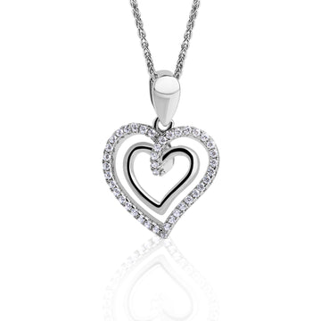 real effect silver c/z heart Pendant & chain