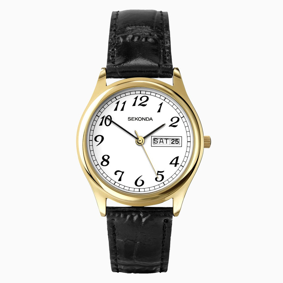 Sekonda Men's Watch | Gold Case & Leather Upper Strap with White Dial