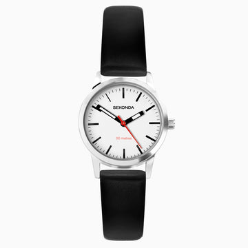 Sekonda Nordic Ladies Watch | Silver Case & Black Leather Strap with White Dial