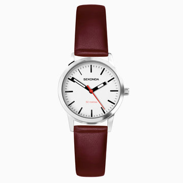 Sekonda Nordic Ladies Watch | Silver Case & Red Leather Strap with White Dial