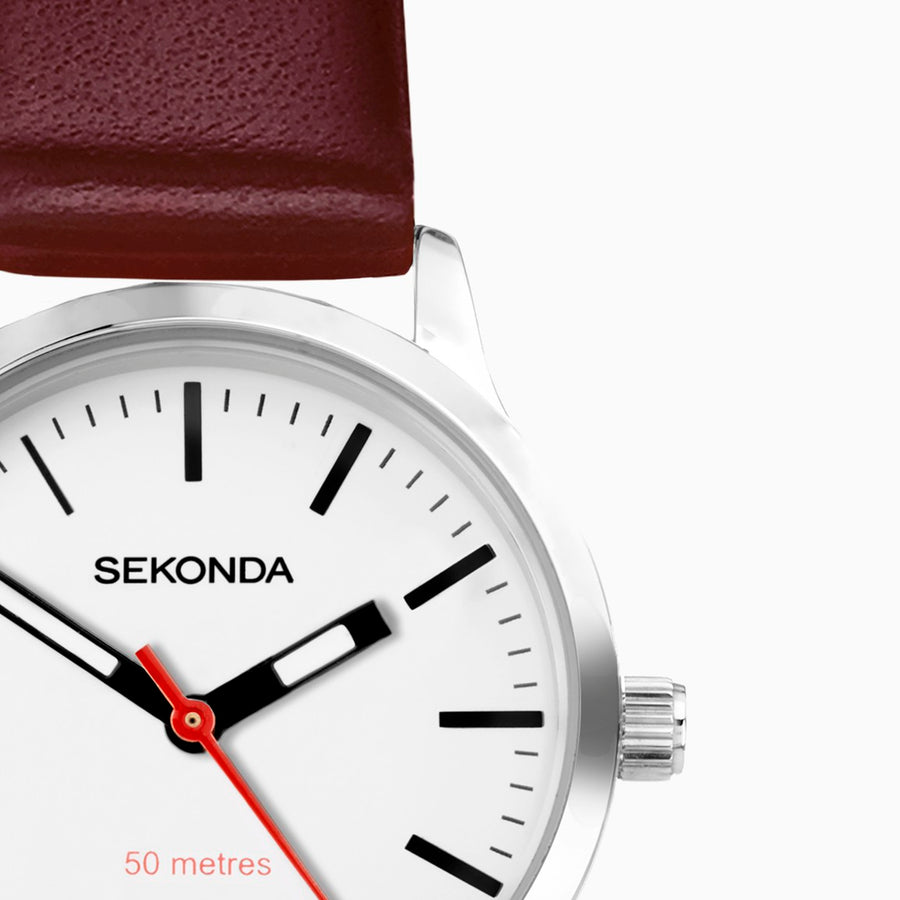 Sekonda Nordic Ladies Watch | Silver Case & Red Leather Strap with White Dial