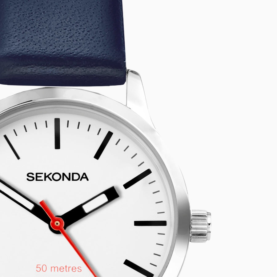 Sekonda Nordic Ladies Watch | Silver Case & Blue Leather Strap with White Dial