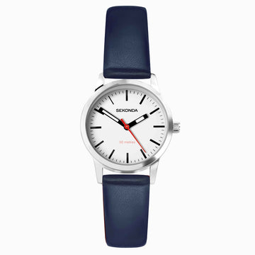 Sekonda Nordic Ladies Watch | Silver Case & Blue Leather Strap with White Dial