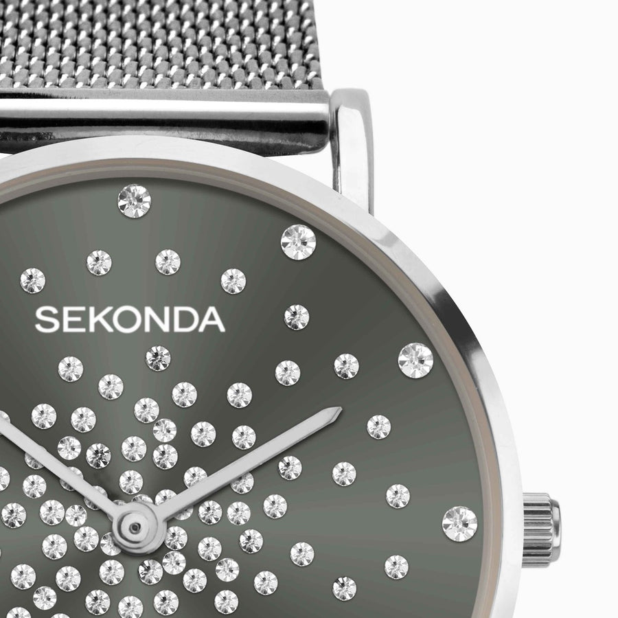 Sekonda Celeste Ladies Watch | Silver Case & Stainless Steel Mesh Bracelet with Grey Dial