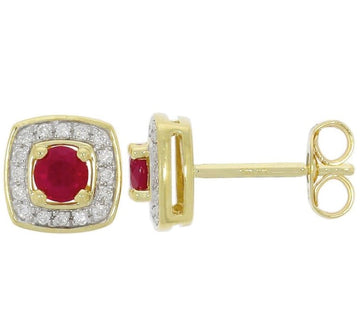 9ct yellow gold ruby & diamond stud earrings