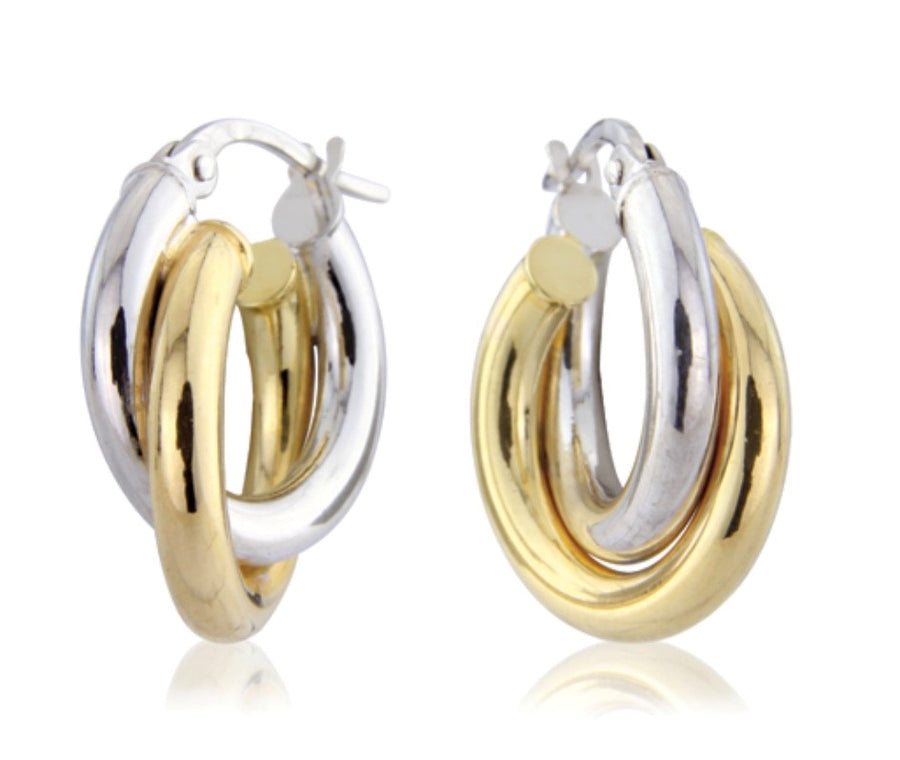 9ct White and Yellow Gold Hoop Earrings