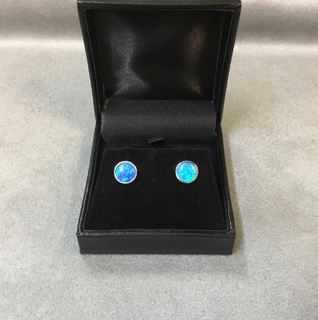 silver blue opal earrings