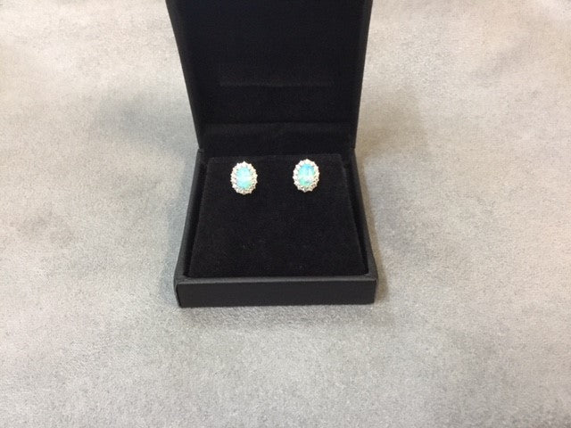 sterling silver opal & c/z earrings