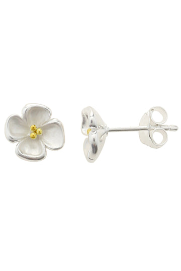 Four Petal Silver Flower Earrings