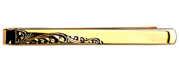 Half Engraved Leaf Design Gold Plated Tie Slide