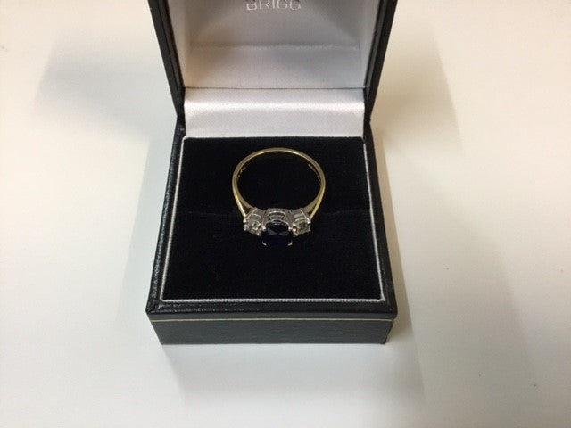 18ct yellow gold sapphire & diamond 3 stone ring