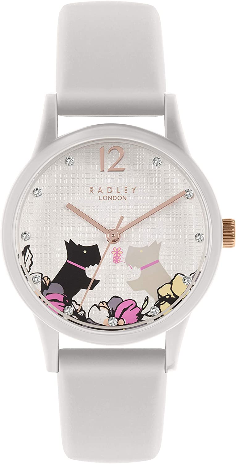 RADLEY Say It with Flowers Ladies Grey Silicone Strap Floral Kissing Dogs Watch