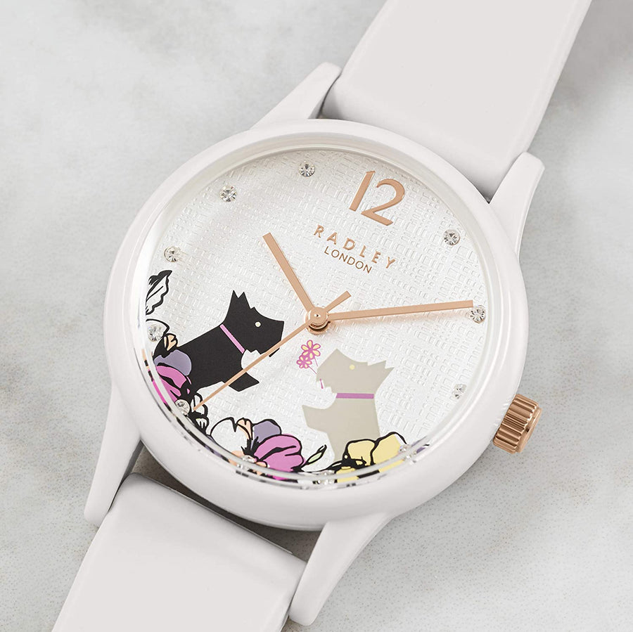RADLEY Say It with Flowers Ladies Grey Silicone Strap Floral Kissing Dogs Watch
