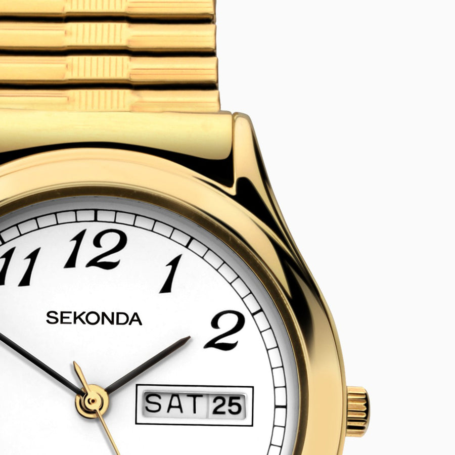 Sekonda Men's Watch | Gold Case & Stainless Steel Expander with White Dial