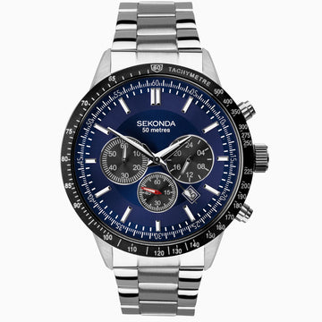 Sekonda Men's Chronograph Watch | Silver Case & Stainless Steel Bracelet with Blue Dial