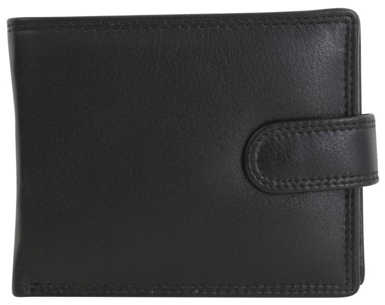 Black Leather Tab Close Wallet with RFID Lining