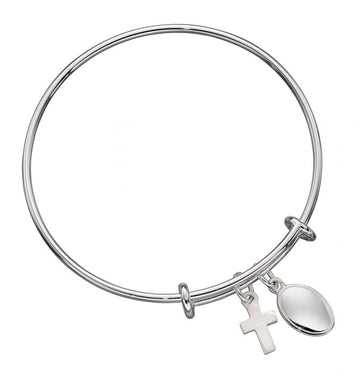 gecko silver Bangle With Cross Charm And Medal