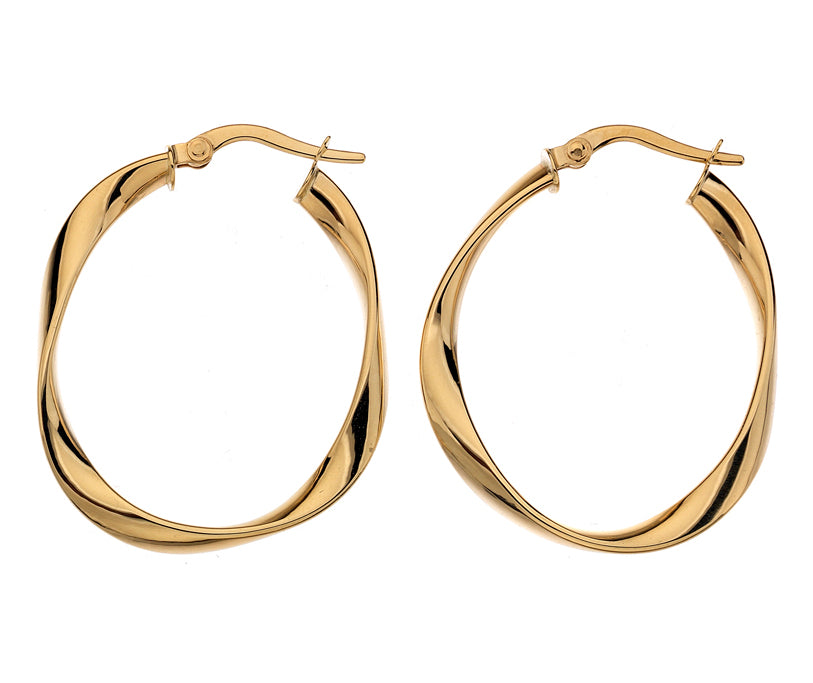9ct yellow gold twist hoop oval earrings
