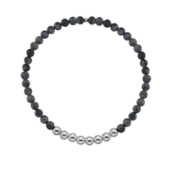 Mens Silver & Obsidian Bracelet
