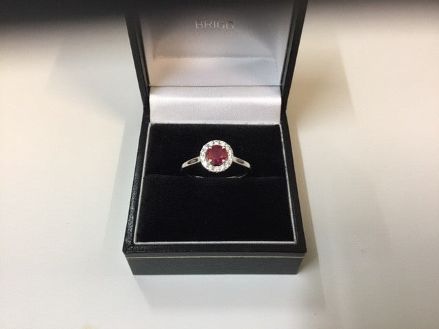 18ct white gold ruby & diamond cluster ring
