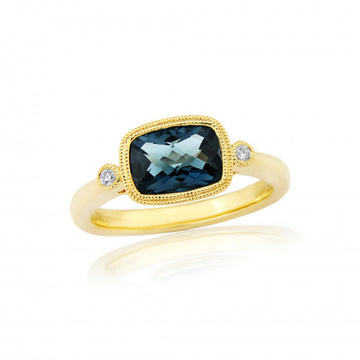 9ct Yellow Gold Diamond & Blue Topaz Ring